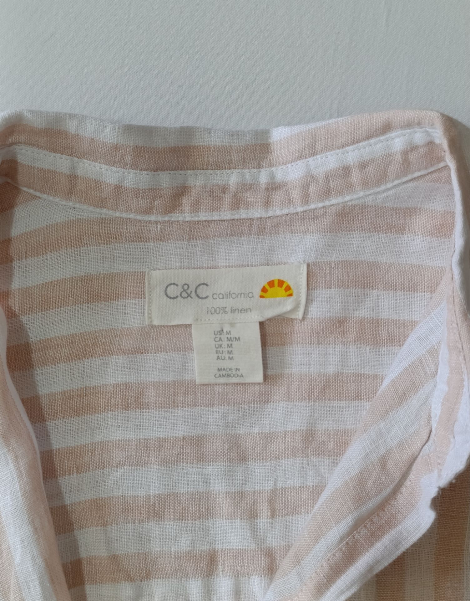 شومیز لینن زنانه برند C&C california استوک اورجینال مدل راه راه نمای اتیکت و برند