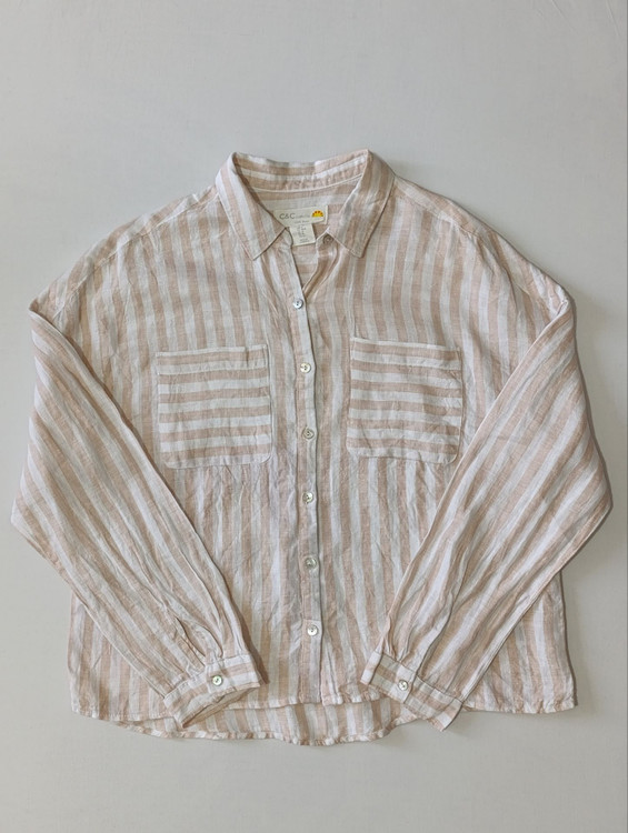 شومیز لینن زنانه برند C&C california استوک اورجینال مدل راه راه نمای جلو