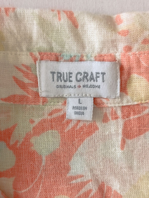 پیراهن لینن زنانه برند TRUE CRAFT استوک اورجینال طرح گلدار نمای اتیکت و برند