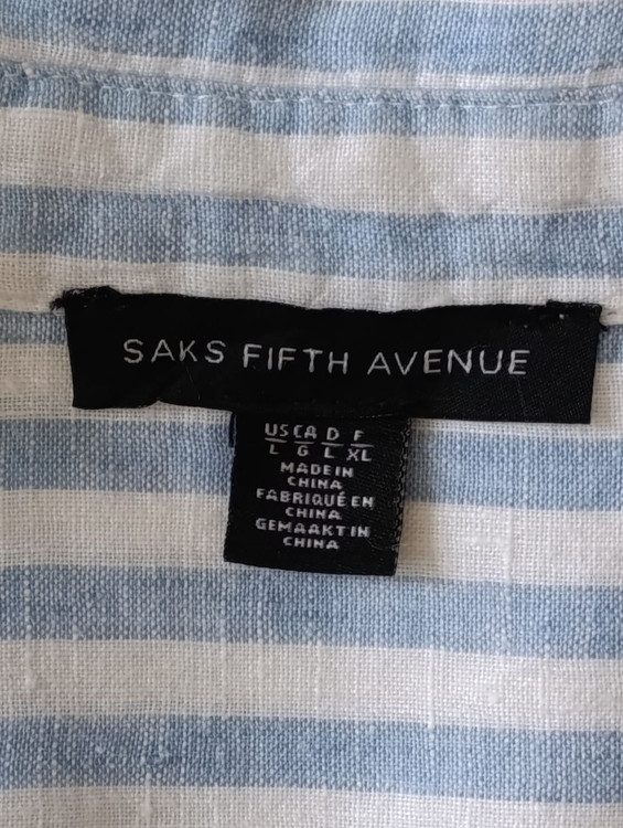 شومیز لینن زنانه برند SAKS FIFTH AVENUE استوک اورجینال طرح راه راه نمای اتیکت و برند