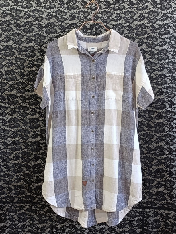 پیراهن لینن زنانه برند OLD NAVY استوک اورجینال مدل چهارخانه