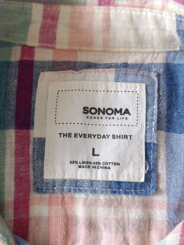 شومیز لینن زنانه برند SONOMA استوک مدل چهارخانه نمای اتیکت و برند