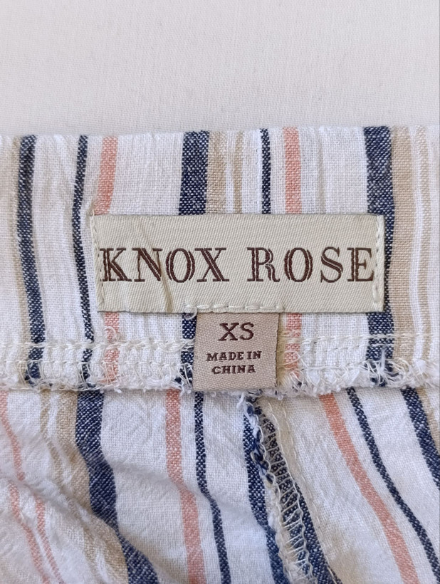شلوارک لینن زنانه برند KNOX ROSE استوک طرح راه راه نمای اتیکت و برند