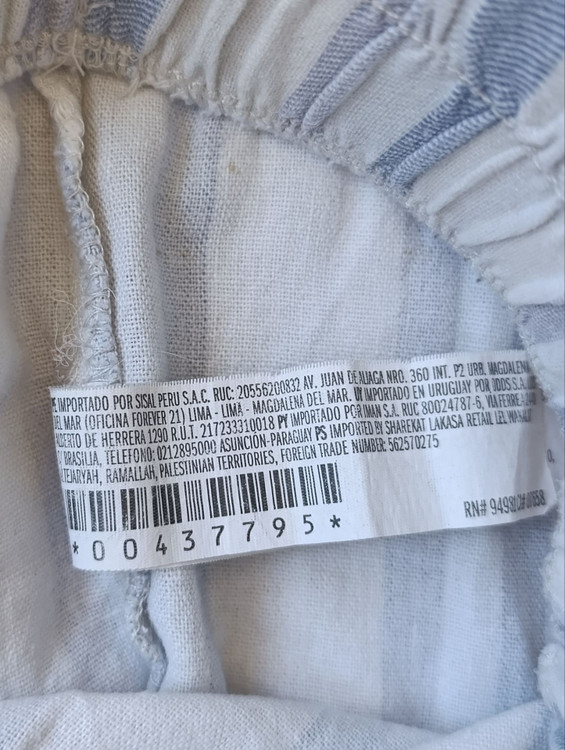 شلوارک لینن زنانه برند FOREVER21 استوک مدل راه راه نمای اتیکت و دوخت
