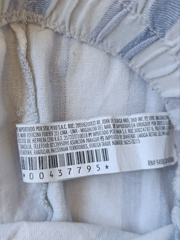 شلوارک لینن زنانه برند FOREVER21 استوک مدل راه راه نمای اتیکت و دوخت