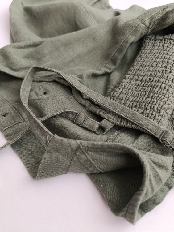 سرهمی لینن زنانه اسلش برند OLD NAVY استوک رنگ سبز پسته ای نمای بند شانه