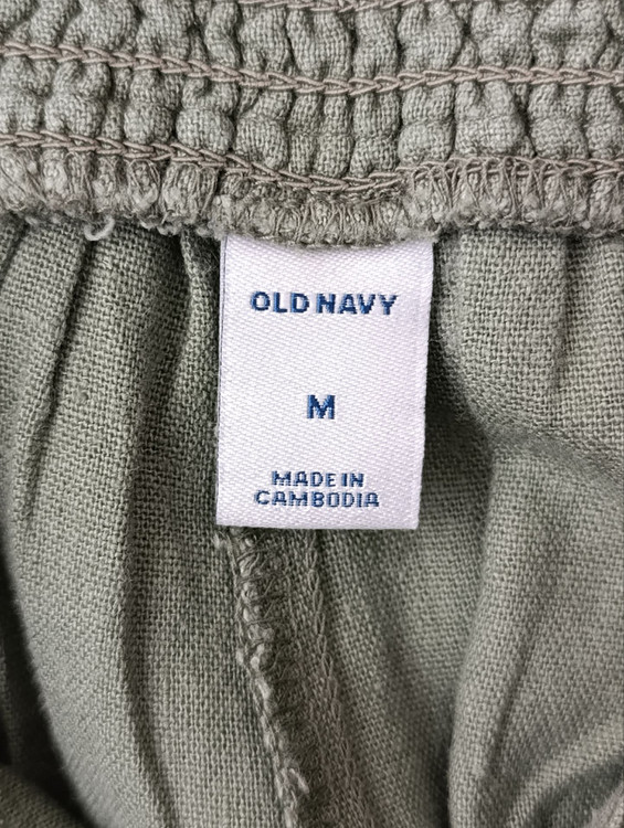 سرهمی لینن زنانه اسلش برند OLD NAVY استوک رنگ سبز پسته ای نمای اتیکت و برند