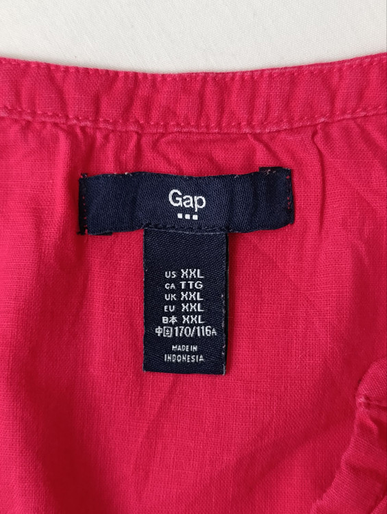 تاپ لینن زنانه حلقه آستین برند گپ GAP استوک اورجینال سرخابی نمای اتیکت و برند