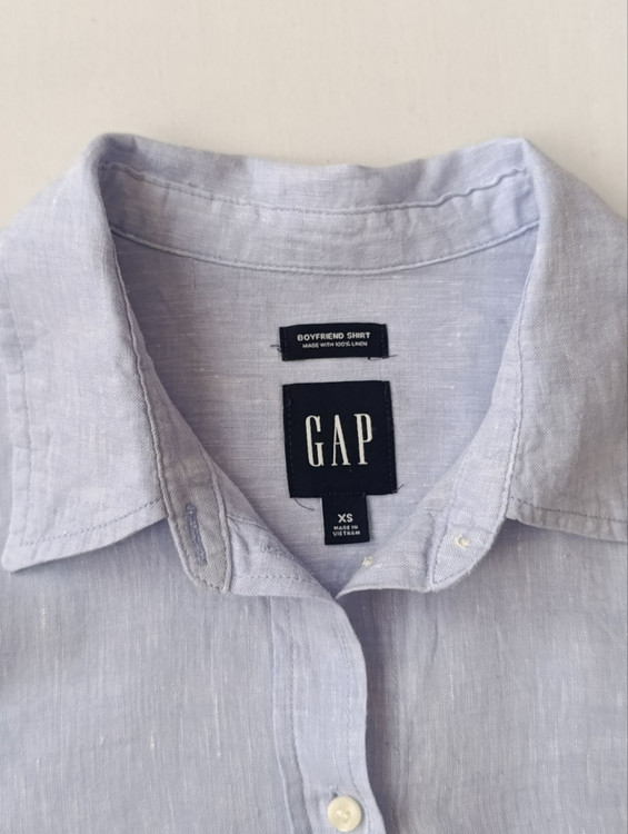 شومیز لینن زنانه برند گپ GAP استوک اورجینال خوش رنگ نمای یقه و برند