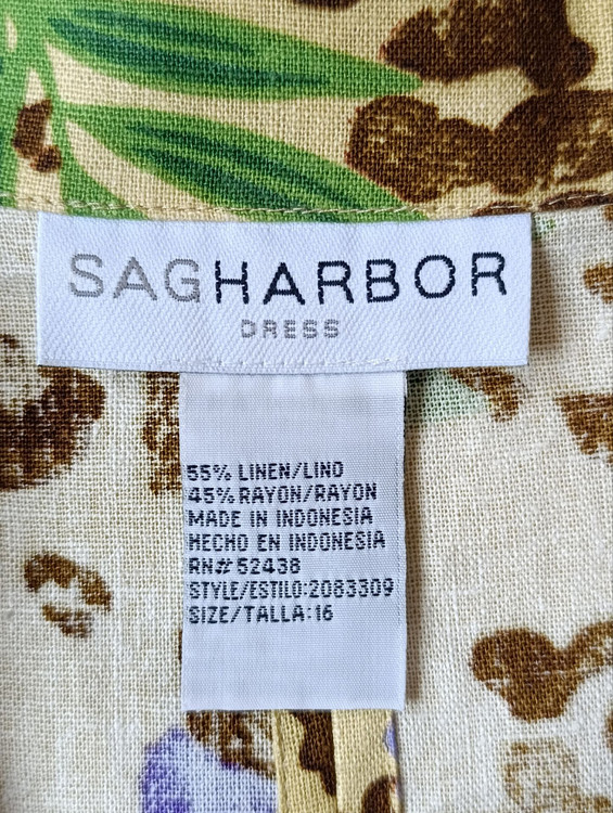 پیراهن لینن زنانه برند SAGHARBOR استوک گلدار نمای اتیکت یقه