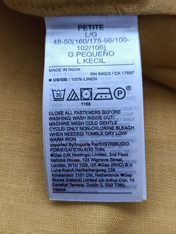 شومیز لینن زنانه برند BANANA REPUBLIC استوک رنگ خردلی نمای اتیکت