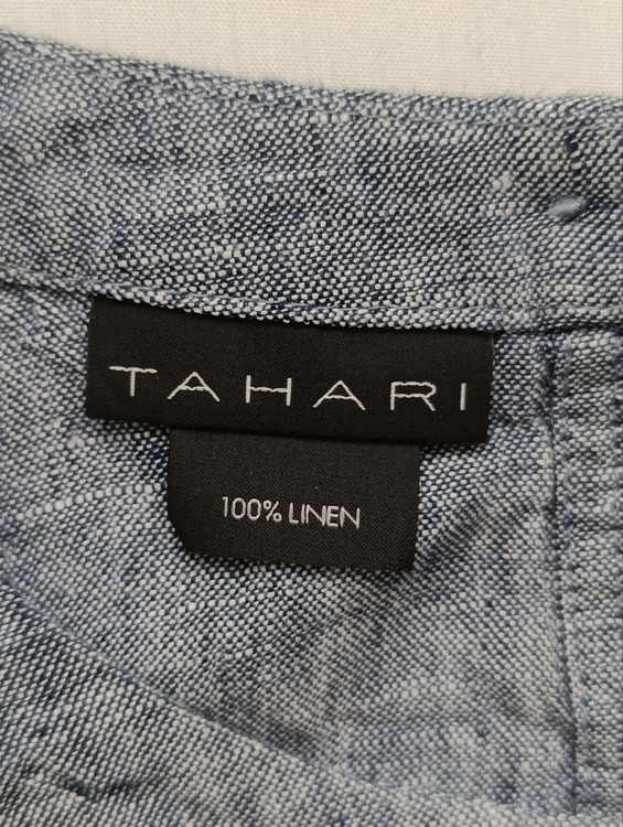 یراهن لینن سرهمی زنانه برند TAHARI استوک سرمه ای نمای اتیکت یقه