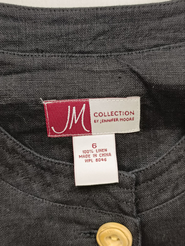 کت تک لینن زنانه برند COLLECTION by JENNIFER MOORE استوک رنگ مشکی نمای اتیکت یقه