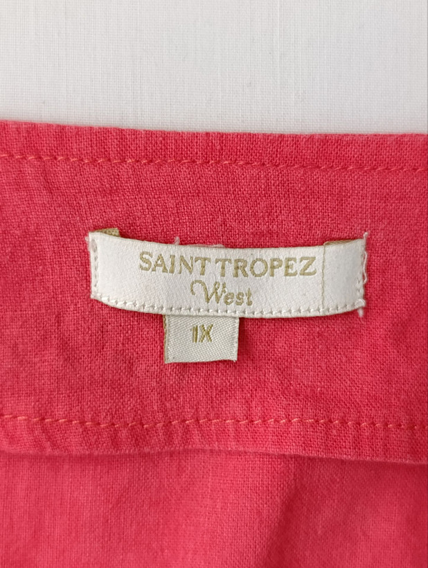 بلوز لینن زنانه برند SAINT TROPEZ استوک رنگ قرمز نمای اتیکت یقه