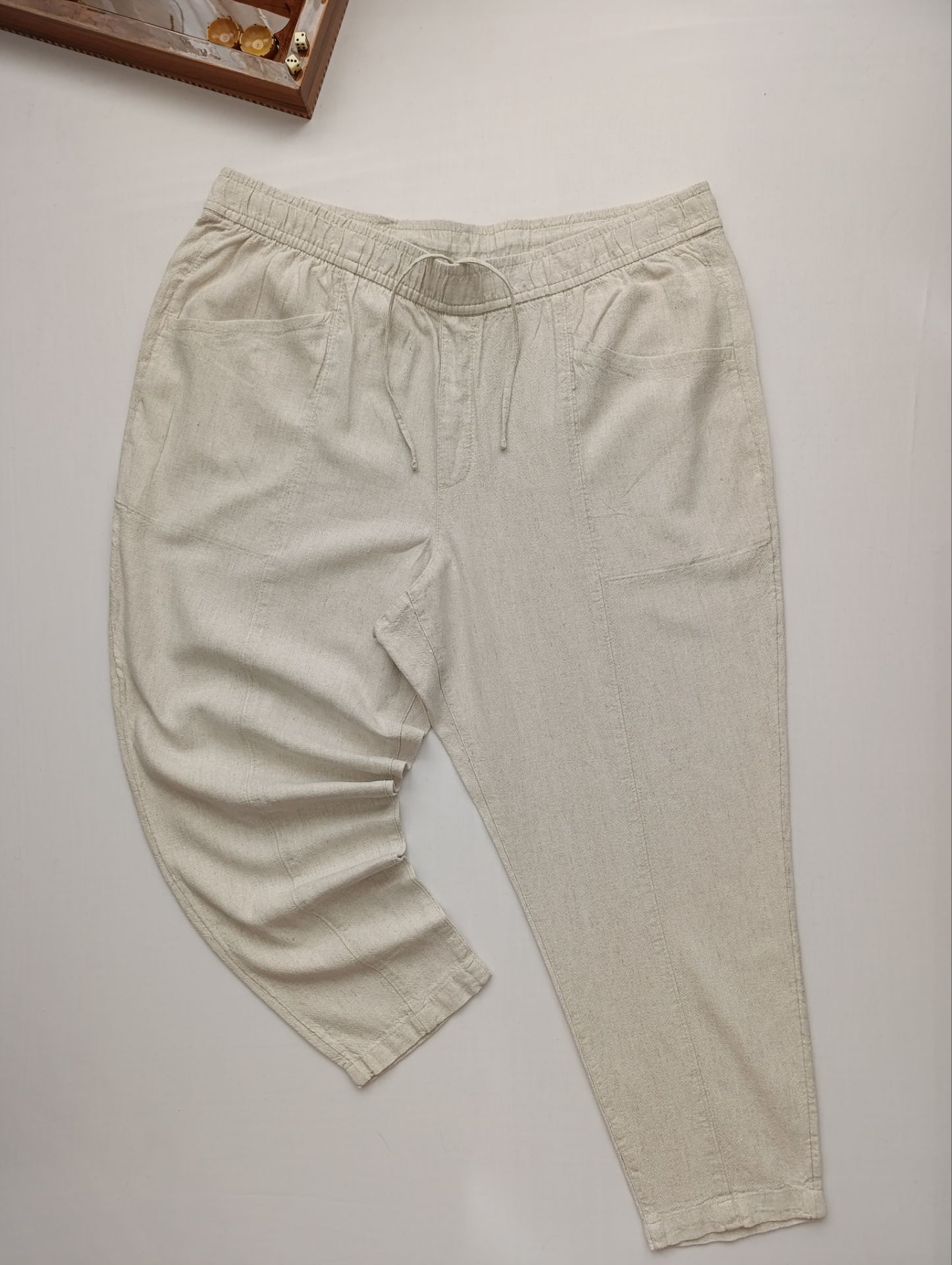 شلوار زنانه لینن برند OLD NAVY استوک اورجبنال رنگ کرم نمای جلو