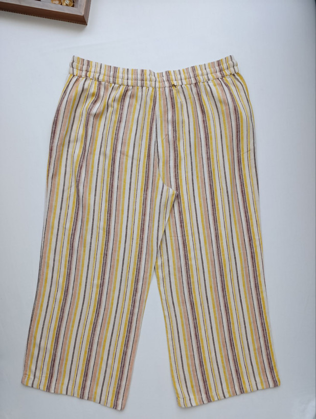 شلوار زنانه لینن برند NATURALS D&CO استوک اورجینال مدل راه راه رنگی نمای پشت