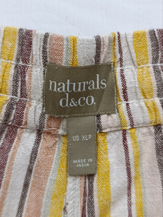 شلوار زنانه لینن برند NATURALS D&CO استوک اورجینال مدل راه راه رنگی نمای اتیکت و برند