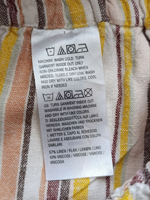 شلوار زنانه لینن برند NATURALS D&CO استوک اورجینال مدل راه راه رنگی نمای اتیکت