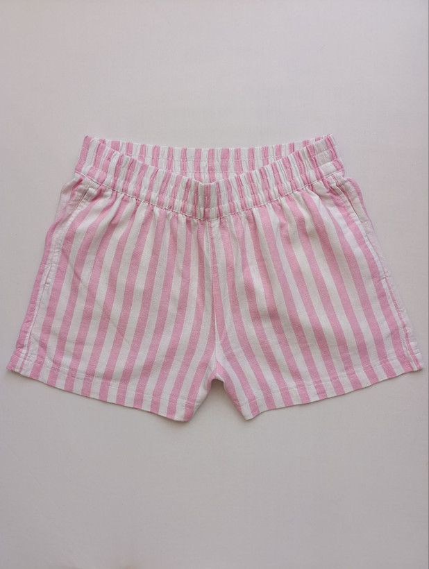 شلوارک زنانه لینن برند OLD NAVY استوک اورجینال رنگ صورتی_سفید نمای جلو