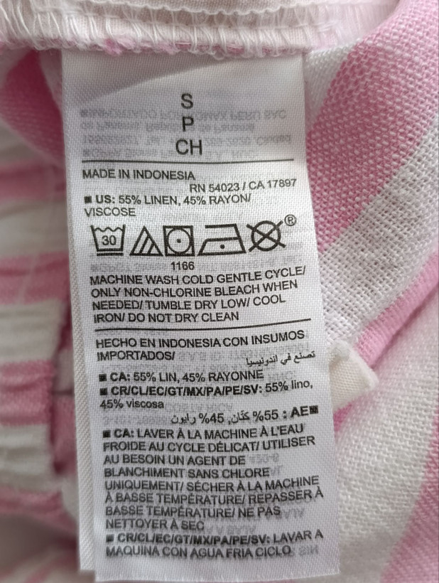 شلوارک زنانه لینن برند OLD NAVY استوک اورجینال رنگ صورتی_سفید نمای اتیکت