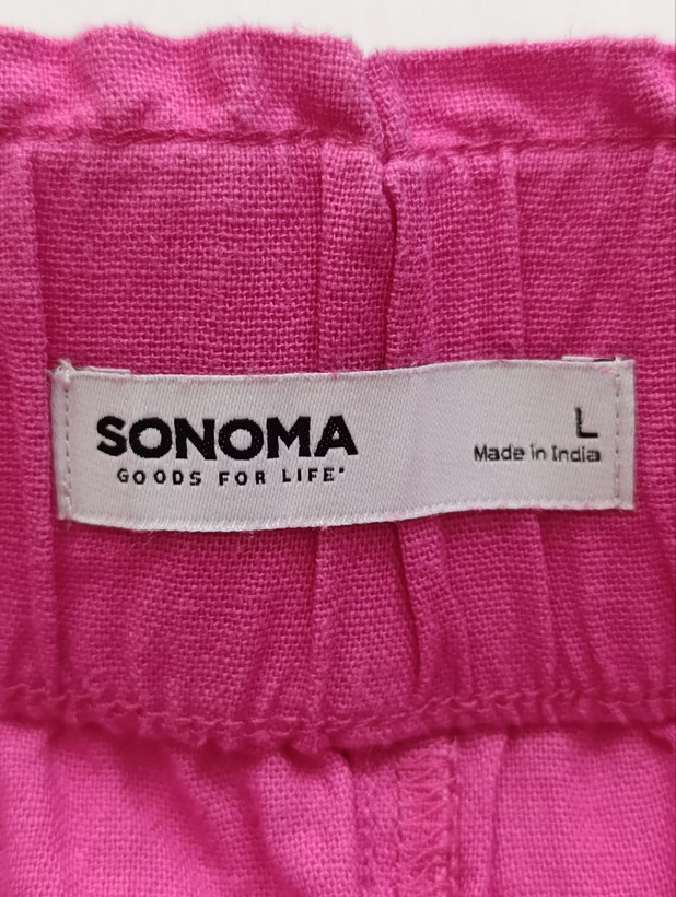شلوارک زنانه لینن برند SONOMA استوک اورجینال رنگ صورتی نمای اتیکت و برند