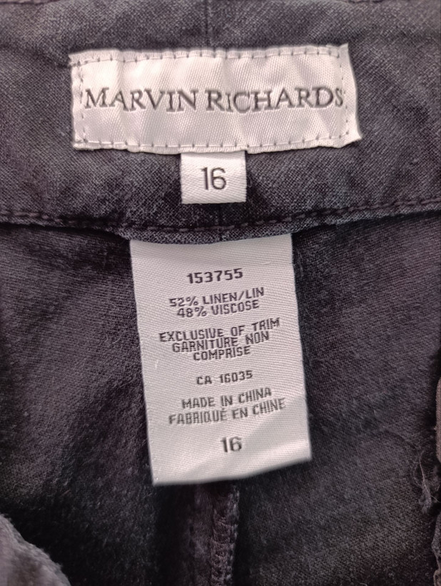 شلوار زنانه لینن برند MARVIN RICHARDS استوک اورجینال رنگ مشکی نمای برند و اتیکت