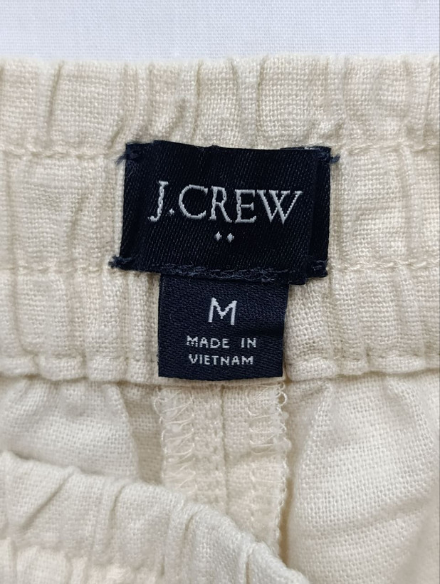 شلوارک زنانه لینن برند J.CREW استوک اورجینال رنگ کرم نمای اتیکت و برند