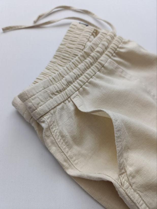 شلوارک زنانه لینن برند J.CREW استوک اورجینال رنگ کرم نمای جیب