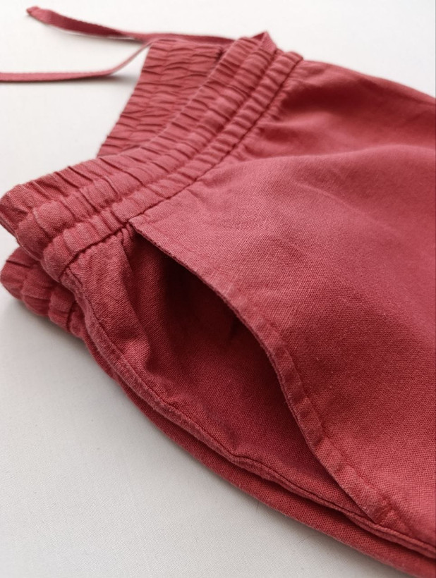شلوارک زنانه لینن برند OLD NAVY استوک اورجینال صورتی پودری نمای جیب