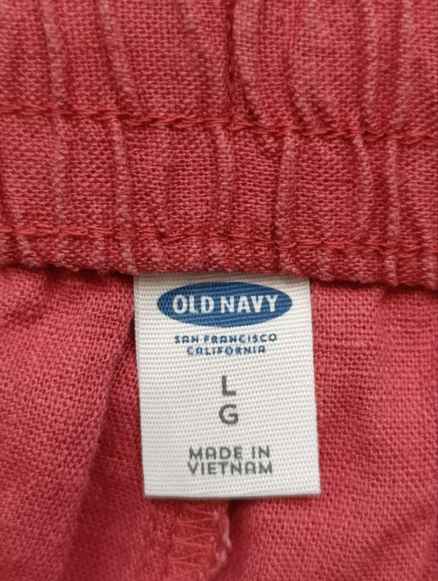 شلوارک زنانه لینن برند OLD NAVY استوک اورجینال صورتی پودری نمای اتیکت و برند