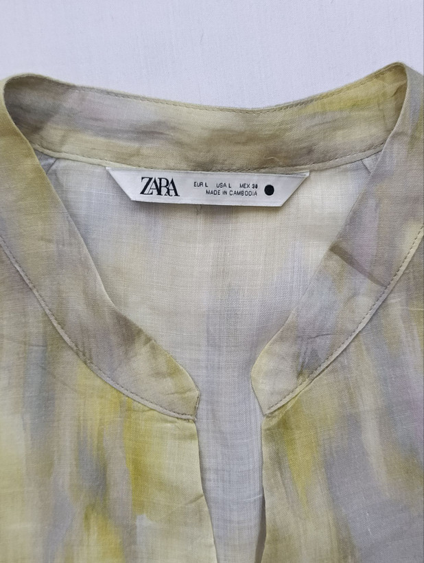 شومیز لینن زنانه برند ZARA استوک اورجینال خوش رنگ نمای یقه