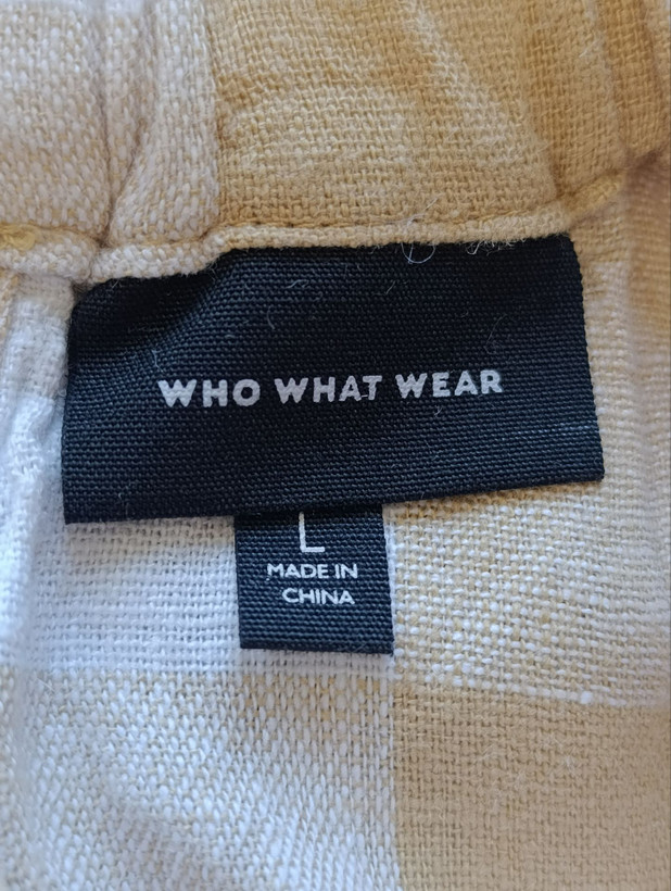 تاپ زنانه لینن برند WHO WHAT WEAR استوک اورجینال طرح چهارخانه نمای برند و اتیکت