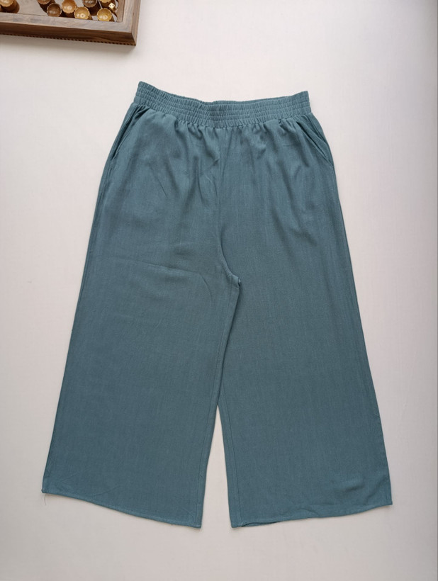 شلوار زنانه لینن استوک اورجینال رنگ فیروزه ای نمای جلو