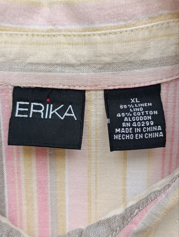 پیراهن زنانه لینن برند ERIKA استوک اورجینال طرح راه راه نمای برند و اتیکت