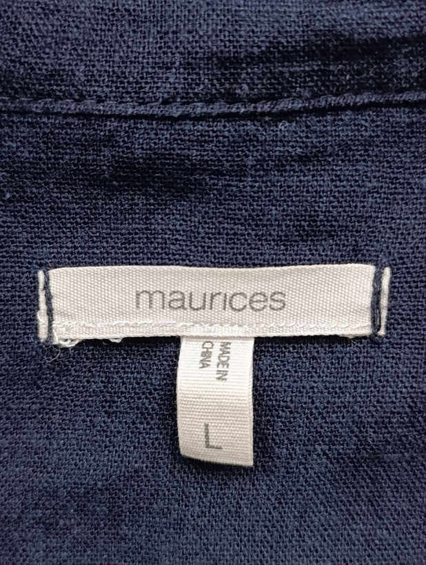 کت تک زنانه لینن برند MAURICES استوک اورجینال رنگ سرمه ای نمای اتیکت و برند
