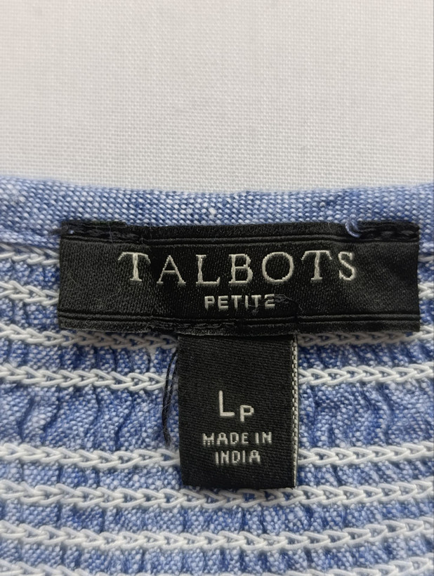بلوز زنانه لینن برند TALBOTS استوک اورجینال رنگ آبی نمای اتیکت و برند
