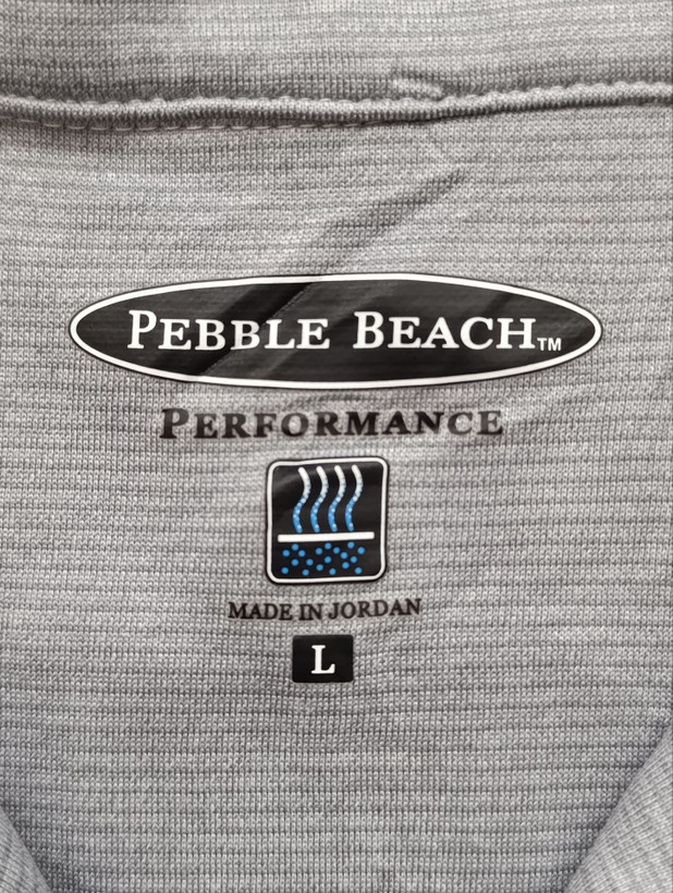 بلوز ورزشی نیم زیپ مردانه برند PEBBLE BEACH استوک اورجینال رنگ طوسی نمای اتیکت برند