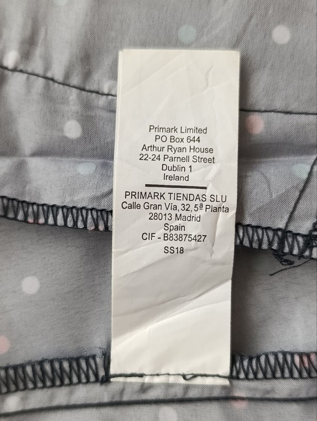 بادگیر زنانه برند PRIMARK استوک اورجینال نمای اتیکت مشخصات