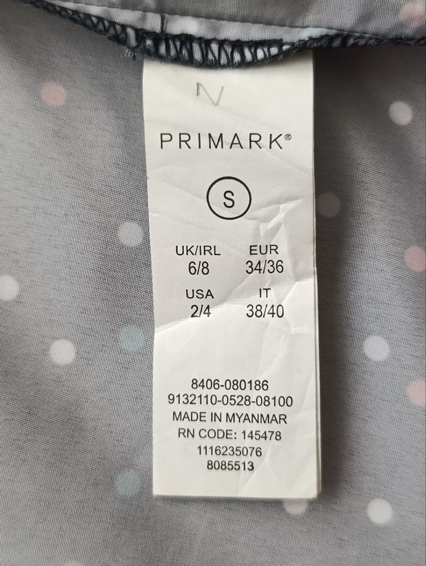 بادگیر زنانه برند PRIMARK استوک اورجینال نمای اتیکت مشخصات